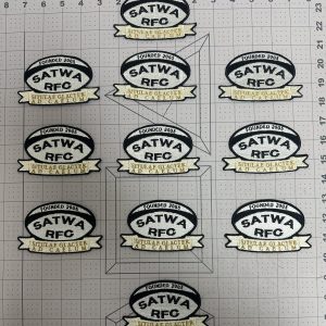 Sheet of custom embroidered oval club patches