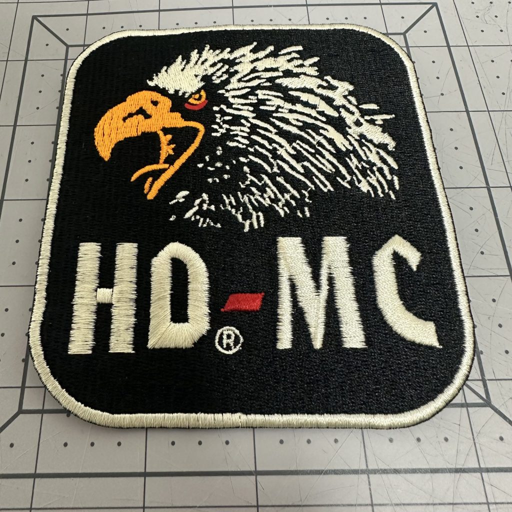 Custom embroidered eagle patch in black and white on twill