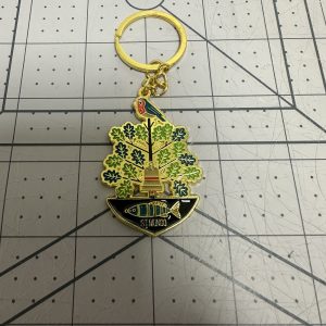 Custom metal keychain with gold plating and full colour enamel