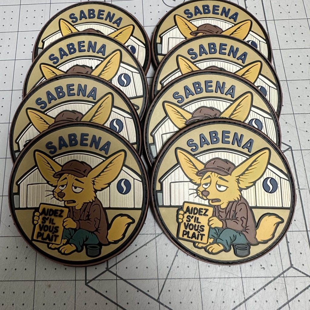 Custom PVC patches with fox character artwork in full colour