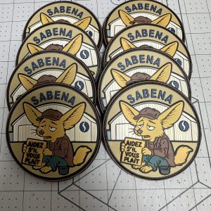 Custom PVC patches with fox character artwork in full colour