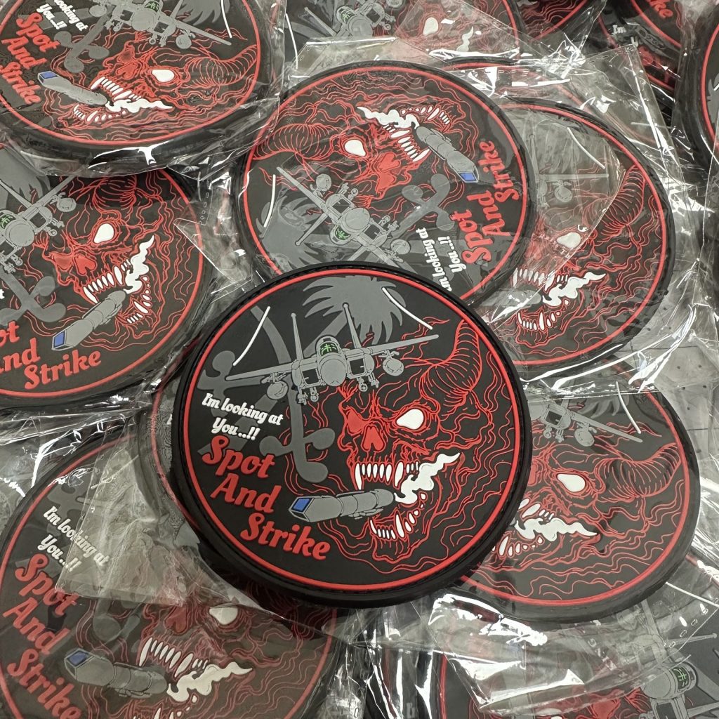 Custom round PVC patches in red and grey