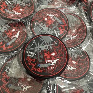 Custom round PVC patches in red and grey